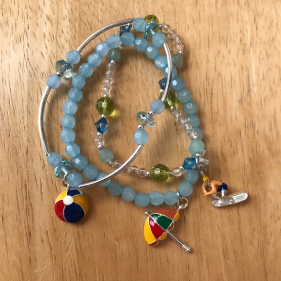 Beach Balls Stretch Bracelets Set of 3 Surfer Girl - Picture 2 of 8